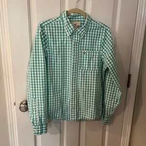 Hollister Green/White Checkered Buttondown Shirt, 100% Cotton, Medium